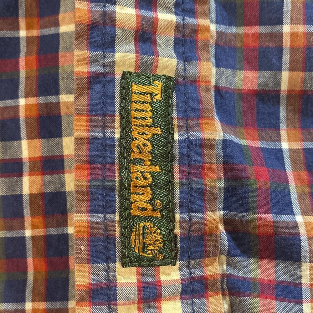 Vintage Plaid Timberland Classic Fit Short Sleeve Shirt Logo Pocket Butt… - Picture 3 of 6